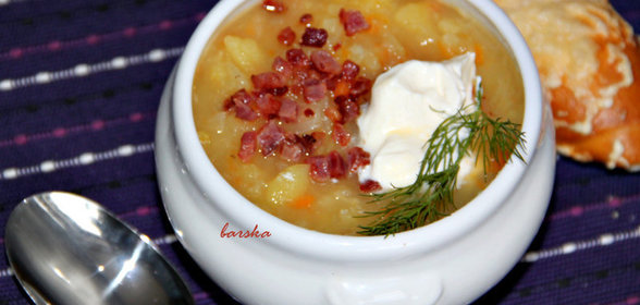 Зимний картофельный суп-толчёнка с квашеной капустой, да со шкварочками