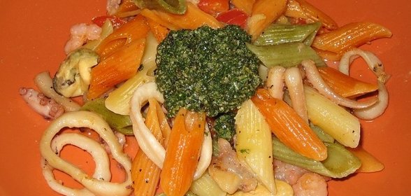 Паста с перцем, имбирем, мятным песто