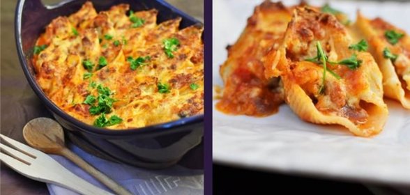 Конкильони с курицей и грибами под соусом бешамель и пармезаном