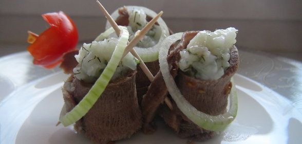 Язычки, фаршированные рисом аляПесто