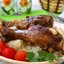 Куриные голени в маринаде с горчицей шпигованные чесноком