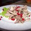 Бефстроганов из свинины с гранатовыми зёрнами