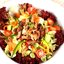 Грибной салат с соусом терияки, козьим сыром и кунжутом