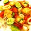 Теплый салат с кальмарами и тофу