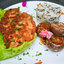 Куриная отбивная с рисом и запеченными грибами