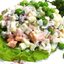 Салат из овощей с ветчиной, йогуртом и анчоусами