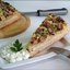 Открытый пирог из картофельного теста с копчёными колбасками и квашеной капустой