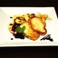 Жареная скаморца с яблоками и ежевичным конфитюром