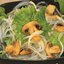 Грибы в сухарях с рисовой лапшой и салатом фризе