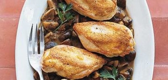 Жареная курица в соусе из грибов