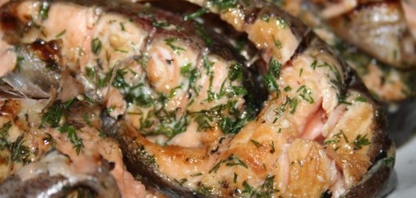 Форель на мангале в укропном маринаде