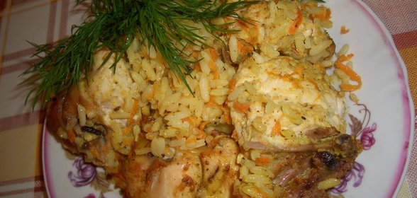 Запеченная курица с рисом в рукаве