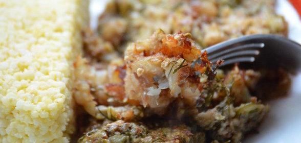 Пшено золотое с минтаем запеченным под огуречно- ореховым соусом за 25 минут