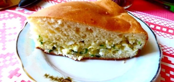 Заливной пирог с рыбой и рисом
