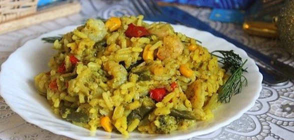 Рис с овощами и креветками (в мультиварке)