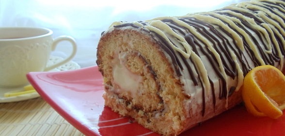 Бисквитно-тыквенный рулет с творожно-шоколадным кремом