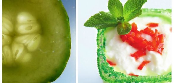 Огуречное гаспачо с васаби и пюре из сельдерея