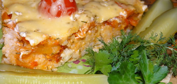 Судак, запеченый с рисом под маринадом