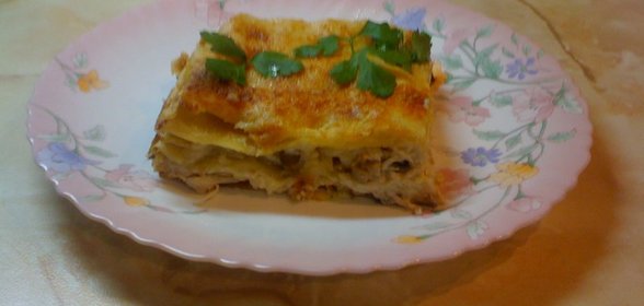 Лазанья с курицей и шампиньонами