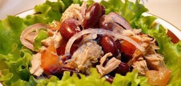 Салат из тунца с красной консервированной фасолью