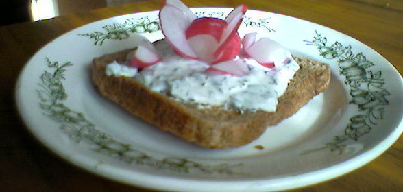 тёплые тосты с редиской и сметаной