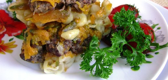 Запеканка из макарон и тыквы с фаршем или ну очень ленивые манты. Воскресный тыквенный обед. ФМ
