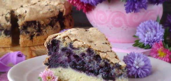 Воздушный пирог с кунжутом и черникой