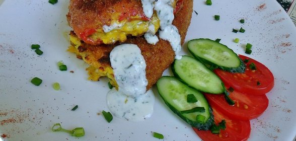 Чушки бурек(Болгарский перец в панировке фаршированный мясным фаршем и сыром.)