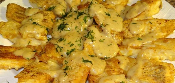 ТИЛАПИЯ ЖАРЕНАЯ, С СОУСОМ(Мой Вариант)
