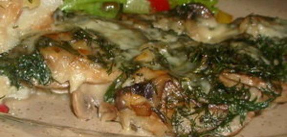 Треска с шампиньонами и укропом