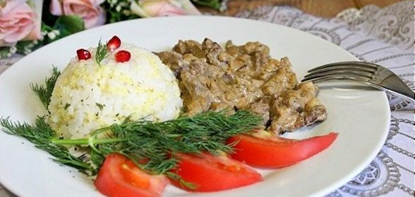 Бефстроганов по-домашнему с золотым пшеном и рисом Кубань за 25 минут
